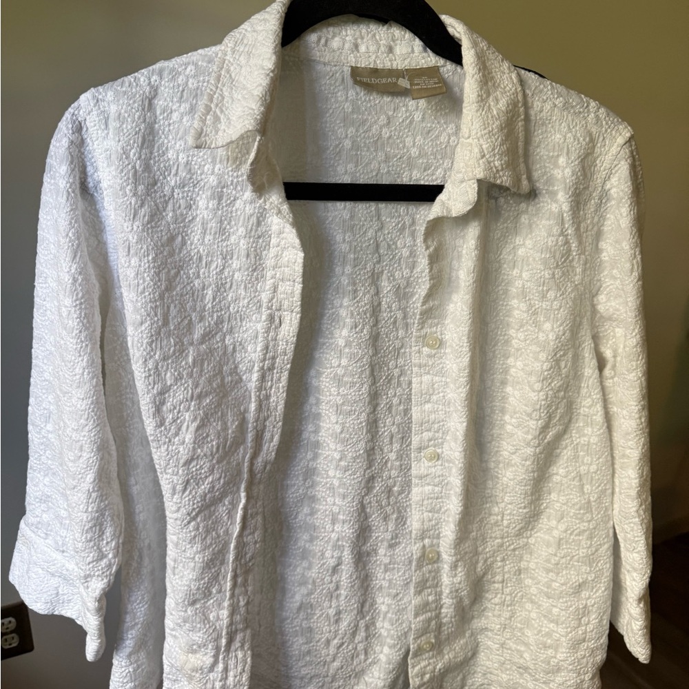 Elegant White Textured Button Down Shirt